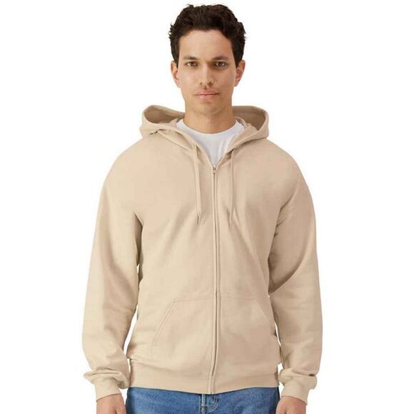 Gildan Mens Midweight Soft Touch Full Zip Hoodie / Sand